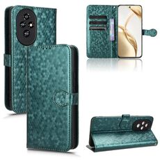 Custodia per telefono in pelle con texture a nido d'ape per Honor 200 5G (verde)