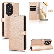 Custodia per telefono in pelle con texture a nido d'ape per Honor 200 Pro (oro)