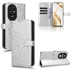 Custodia per telefono in pelle con texture a nido d'ape per Honor 200 Pro (argento)