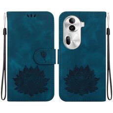 Per OPPO Reno11 Pro 5G Custodia per telefono in pelle goffrata Global Lotus (blu scuro)