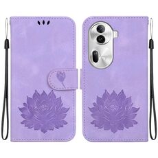 Per OPPO Reno11 Pro 5G Custodia per telefono in pelle con stampa Lotus globale (viola)