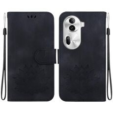 Per OPPO Reno11 Pro 5G Custodia per telefono in pelle goffrata Global Lotus (nera)