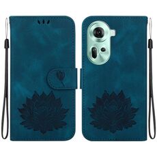 Per OPPO Reno11 5G Custodia per telefono in pelle goffrata Global Lotus (blu scuro)