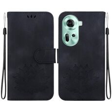 Per OPPO Reno11 5G Custodia per telefono in pelle goffrata Global Lotus (nera)
