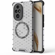Custodia per telefono antiurto con anello magnetico a nido d'ape per Honor 200 Pro (bianca)