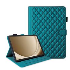 Custodia per tablet in pelle con reticolo romboidale per Samsung Galaxy Tab A9+ (verde scuro)