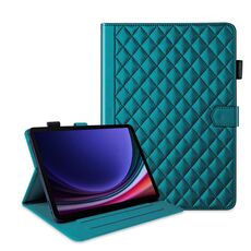 Custodia per tablet in pelle con reticolo romboidale per Samsung Galaxy Tab S9 FE / S9 (verde scuro)