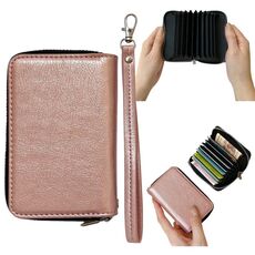 Borsa per carte con cerniera in tinta unita da 11 carte (oro rosa)