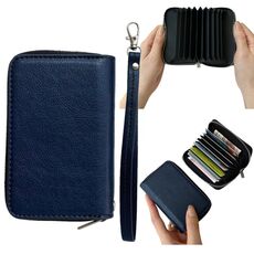 Borsa per carte con cerniera in tinta unita da 11 carte (blu)