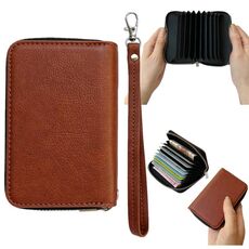 Borsa per carte con cerniera in tinta unita da 11 carte (marrone)