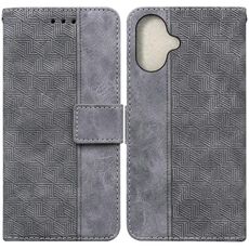 Custodia per telefono in pelle goffrata geometrica per iPhone 16 (grigio)