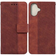 Custodia per telefono in pelle goffrata geometrica per iPhone 16 Plus (marrone)