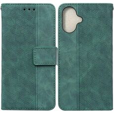 Custodia per telefono in pelle goffrata geometrica per iPhone 16 Plus (verde)