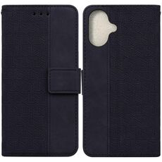 Per iPhone 16 Plus Custodia per telefono in pelle con motivo geometrico in rilievo (nero)