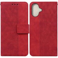 Custodia per telefono in pelle goffrata geometrica per iPhone 16 Plus (rossa)