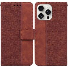 Custodia per telefono in pelle goffrata geometrica per iPhone 16 Pro (marrone)