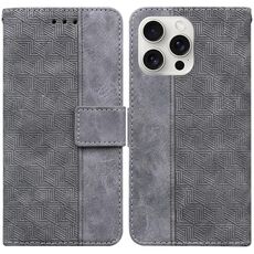 Custodia per telefono in pelle goffrata geometrica per iPhone 16 Pro (grigio)