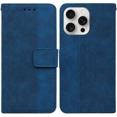 Custodia per telefono in pelle goffrata geometrica per iPhone 16 Pro (blu)