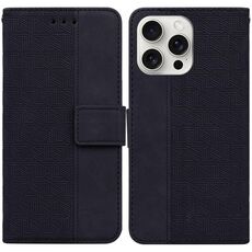 Custodia per telefono in pelle goffrata geometrica per iPhone 16 Pro (nera)