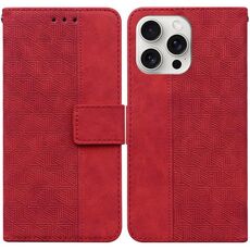 Custodia per telefono in pelle goffrata geometrica per iPhone 16 Pro (rossa)