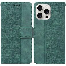 Custodia per telefono in pelle goffrata geometrica per iPhone 16 Pro Max (verde)