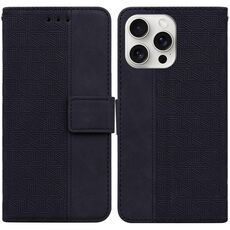 Custodia per telefono in pelle goffrata geometrica per iPhone 16 Pro Max (nera)
