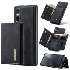 Per Sony Xperia 10 VI DG.MING Serie M1 Portafoglio multi-carta 3 pieghe + Custodia magnetica per telefono (Nero)