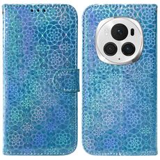 Custodia per telefono in pelle con fibbia magnetica colorata per Honor Magic6 Pro (blu)