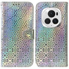 Custodia per telefono in pelle colorata con fibbia magnetica per Honor Magic6 Pro (argento)