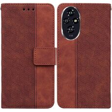 Custodia per telefono in pelle goffrata geometrica per Honor 200 (marrone)