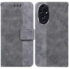 Custodia per telefono in pelle goffrata geometrica per Honor 200 (grigia)
