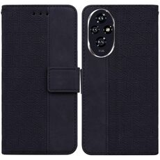 Custodia per telefono in pelle goffrata geometrica per Honor 200 (nera)