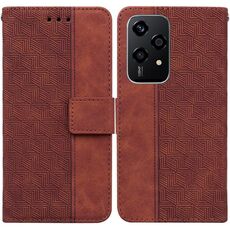 Custodia per telefono in pelle goffrata geometrica globale per Honor 200 Lite (marrone)