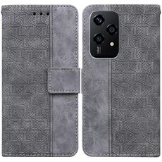 Custodia per telefono in pelle goffrata geometrica globale per Honor 200 Lite (grigia)