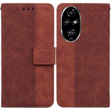 Custodia per telefono in pelle goffrata geometrica per Honor 200 Pro (marrone)