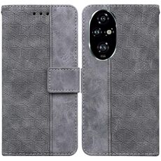 Custodia per telefono in pelle goffrata geometrica per Honor 200 Pro (grigia)