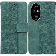 Custodia per telefono in pelle goffrata geometrica per Honor 200 Pro (verde)