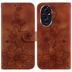 Custodia in pelle goffrata per telefono Honor 200 5G Lily (marrone)