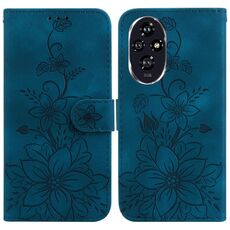 Custodia per telefono in pelle goffrata Giglio per Honor 200 5G (blu scuro)
