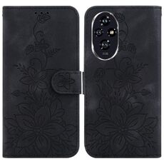Custodia per telefono in pelle goffrata Giglio per Honor 200 5G (nera)