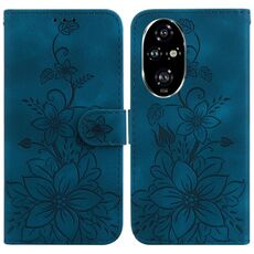 Custodia per telefono in pelle goffrata Giglio per Honor 200 Pro 5G (blu scuro)