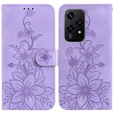Custodia per telefono in pelle goffrata Global Lily per Honor 200 Lite (viola)
