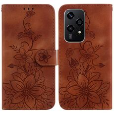 Custodia per telefono in pelle goffrata Global Lily per Honor 200 Lite (marrone)