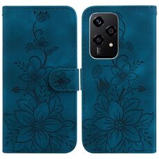 Custodia per telefono in pelle goffrata Global Lily per Honor 200 Lite (blu scuro)
