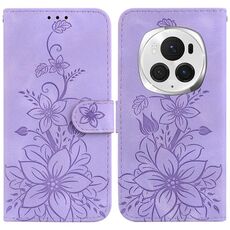 Custodia per telefono in pelle goffrata For Honor Magic6 Pro Lily (viola)
