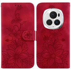 Custodia per telefono in pelle goffrata For Honor Magic6 Pro Lily (rossa)