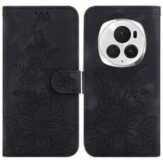 Custodia per telefono in pelle goffrata Giglio per Honor Magic6 Pro (nera)