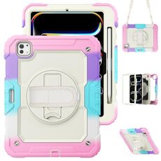 Per iPad Pro 11 2024 Custodia protettiva in silicone + PC per tablet (arcobaleno rosa)