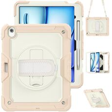 Per iPad Air 13 2024 Custodia protettiva in silicone + PC per tablet (crema + oro rosa)
