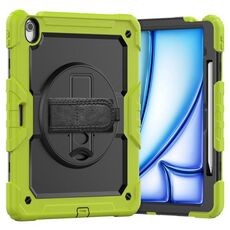 Per iPad Air 13 2024 Custodia tablet PC ibrida in silicone con tracolla (nero + giallo verde)